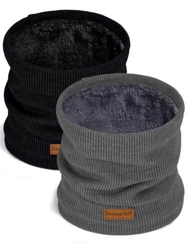 Beesgarden 2 Pezzi Scaldacollo In Pile per Uomo e Donna, Sciarpa Scaldacollo Invernale a Termica Antivento per Trekking Scooter Bici Moto Mtb Corsa Sci Sportivo Ciclismo - Nero + Gessato Grigio Chiaro