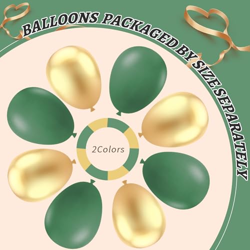 Image of 412Pcs Green and Gold Balloon Arch Kit, 18 12 10 5 Inch Different Size Latex Balloons Dark Green and Gold Party Balloons for Birthday Graduation Jungle Party Decorations