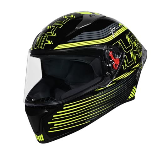 STUDDS Thunder D11 ISI and DOT Certified Full Face Helmet for Men and Women with Clear Visor (BL/FL.YLW N5 M)