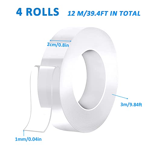 KEYRI Doppelseitiges Klebeband Extra Starkes, Nano Doppelseitiges Klebeband Transparent Tape Spurloses Waschbares Klebeband (12m)