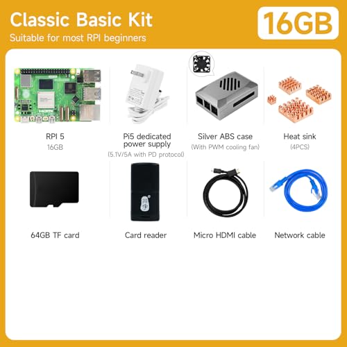 Image of Yahboom RPi 5 RAM 16GB with 64GB Edition RPi OS 27W 5.1V5A USB-C Power Supply,Pi5 16GB Board,64GB Card Readers Kit,Pi 5 Case Provide Openclaw Deployment