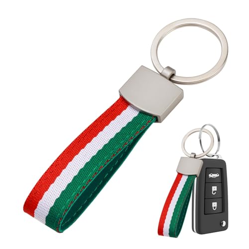 Schlüsselanhänger Flagge Italiens,Italienische Flagge Schlüsselanhänger aus Segeltuch und Metallring,Nicht Leicht zu Brechen Mode Rostfrei und Lichtecht,Auto Schlüsselanhänger für Männer und Frauen