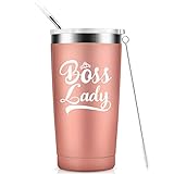 Boss Lady- Best Christmas Birthday Gifts for Women Boss Mom Unique Long Distance Friendship Gifts for Her,Insulated Travel Mug with Lid and Straw Wine Cups for Wedding 20oz Rose gold
