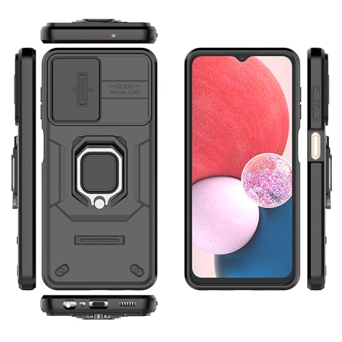Image of Polycarbonate Camshield Pro Case With Slide Camera Protection And 360 Protection Ring Stand Bumper Back Case Cover For Samsung Galaxy A13 4G / A13 5G (Black)