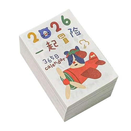 Calendario diario 2026 de 365 días con ilustraciones de dibujos animados para escritorio de casa