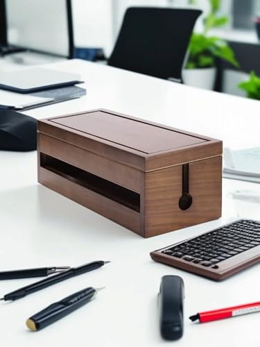 Image of Cable Management Box Wooden Cord Organizer Box for Extension Cord Power Stripe Surge Protector Wire Management Concealer Organizer Cover Hider for Desktop Home Office. (Pack of 2)