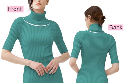 Image of v28 Women Turtleneck 1 /2 Half Sleeve Highly Stretchy Ribbed Knit Fitted Sweater