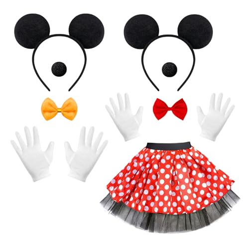 Damen Maus Mouse Kostüm 9 Mini Maus Kostüm Damen Mouse Kostüm Erwachsene Karnevals Kostüme Mau-s nd Mini mou-se Gepunkteter Tutu Ohren Haarreifen Handschuhe Fliege Schleife Nase Schwanz für Karneval