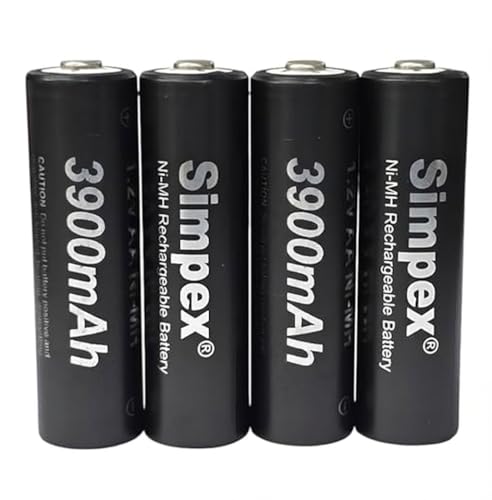 Image of Simpexs 3900mAh High Power Ni-MH AA Ready to Use Rechargeable Battery with Quick Charging and Low Self Discharge, Can Charge up to 1000 Times (Black, 3900mAh-Pack of 4)