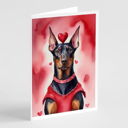 Caroline's Treasures DAC5331GCA7P Doberman Pinscher My Valentine Greeting Cards Pack of 8 Blank Cards with Envelopes Whimsical A7 Size 5x7 Blank Note Cards