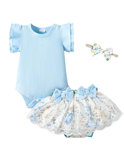 Image of Mioglrie Preemie Clothes Girl Newborn Girl Outfits Infant Baby Girl Clothes Summer Romper Dress Shorts Set
