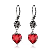 Clearine Halloween Vintage Gothic Ohrringe für Damen, Glänzende Strass Rose Blume Rot Herz Hängeohrringe Vampir Kostüm Cosplay Party Prom Schmuck Zubehör Rubin Schwarz-Ton