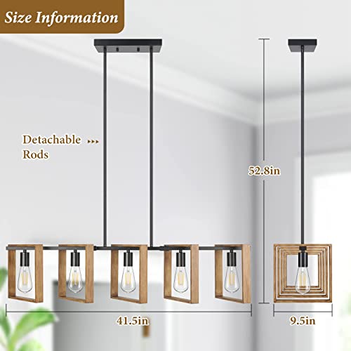 Brightever 3667-P5-WDBK 53’’ Farmhouse Kitchen Island Lighting, 5-Light Adjustable Dining Room Light Fixtures, Rustic Wood Chandeliers Black Hanging Light Fixtures thumb #4