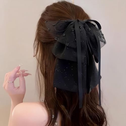 Clip Pinza para Cabello con Lazo Grande de Chifón Negro miniatura 2