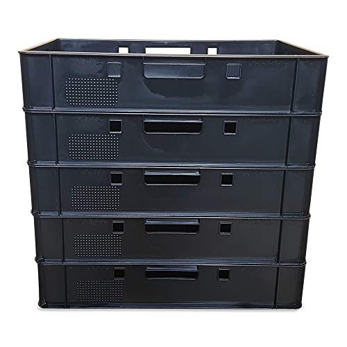 5er Set E1-Kiste Eurobox Metzgerkiste Lagerbox 60x40x12,5 cm stabil für Lebensmittel geeignet (schwarz) Cover