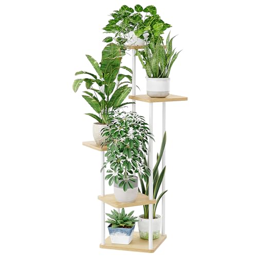 Image of Bamworld White Plant Stand Indoor Corner Plant Shelf for Multiple Plants