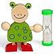 MIJOMA Zahnbürstenhalter aus Holz mit Sanduhr für Kinder – lustige Tierfiguren, ca. 8x8,5 cm – spielerisches Zähneputzen, 3 Minuten Timer, pädagogisch & dekorativ (Frosch Grün)