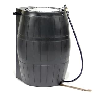 FCMP Outdoor Raincatcher 4000, Flat-Back Rain Water Barrel, 50-Gallon, Black – Rainwater Collection Storage Container w Side Spigots, Mesh Screen, Garden and Overflow Hose & Linking Kit
