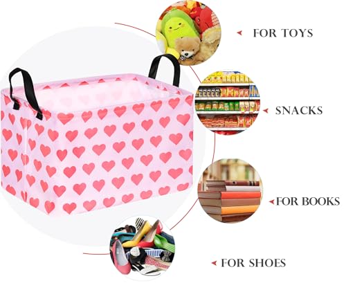 Image of Valentine's Heart Storage Basket Gift Laundry Bins Collapsible Storage Baskets Box Laundry Nursery Hamper for Home and Office Decoration with Handles