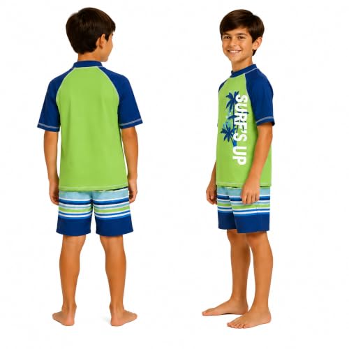 Image of iXtreme Boys Swim Set - 2 Piece Rash Guard Short Sleeve Swim Shirt and Boys Swim Trunks for Infants Toddlers & Big Boys