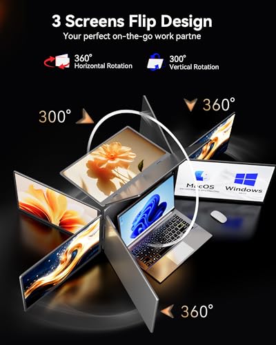 Image of 14 inch Triple Screen Monitor Extender, Quad Monitors for 14-16.5 inch Laptops | 1 Cable for 3 Screens Portable Monitor, Travel Screen Extender, Compatible with Win MacOS, FHD 1200P IPS, USB-C /HDMI-S780 Pro