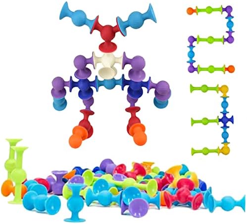 48 Piece Suction Cup Toys Construction Set, Silicone Building Blocks DIY Blocks Toys - Darts Sucker Toys are Fun Bath Toys,Sensory Toy for Toddlers 3 Year Old Boys and Girls