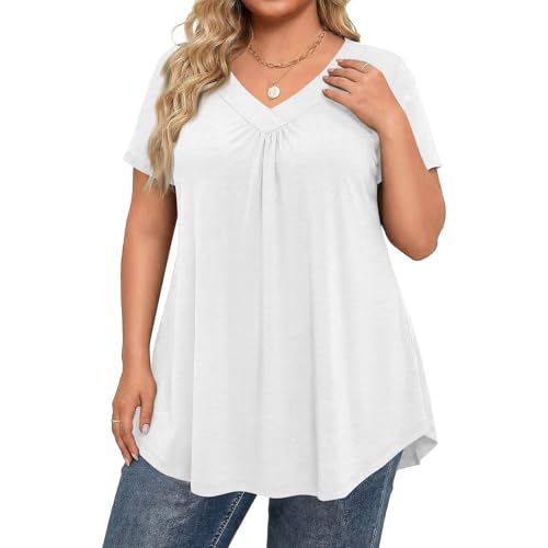 Plus Size Womens Clothing with Elegant V Neck Summer Casual Oversized T Shirts for Women Plus Size Tops for Women White 5XL 59
