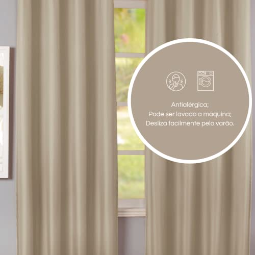 Cortina Havaí Para Sala Quarto Janela Decoração 2,30m x 1,80m Poliéster 2 Folhas (Bege)