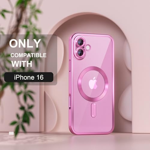 Image of Misea Magnetic for iPhone 16 Case Compatible with MagSafe Hot Pink | [Never Yellowing] [Military Drop Protection] Full Camera Lens Protector Plating Soft Clear Phone Case for Women, Hot Pink