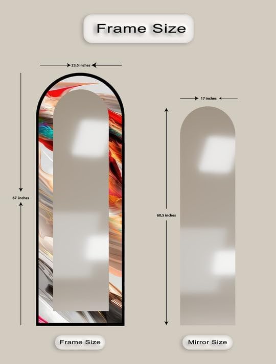 23,5’’W x 67’’H Fluid Colorburst Brushstroke – Abstract Floor Mirror Arched Full Lenght Mirror - Arch Full Body Stained Floor Mirror with Black Frame with Gold Frame