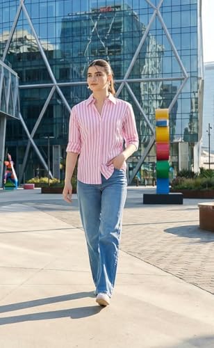 Image of Women's Cotton Striped Shirt | Casual Button Down Shirts for Women | Full Sleeve Stylish Office Wear Top | Regular Fit Color