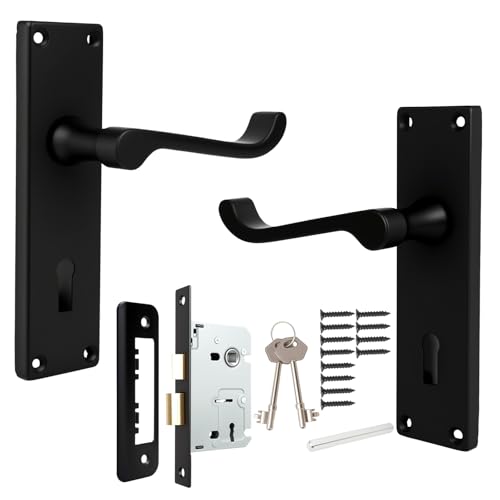 HARDHAWK Door Handle with Lock, 3pc, Matte Black