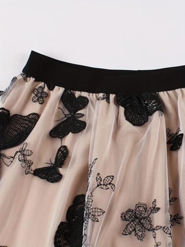 Women's Midi Tulle Skirt High Waist 3D Mesh Flower Embroidered Skirts Double Layered Tulle Skirt2