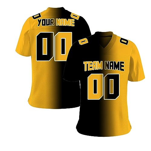 Custom Football Jersey Men Women Youth Personalized Stitched Printed Team Name Number Mesh Gradient Football Uniform S-7XL Black-Yellow