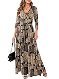 African Pattern Ankara Maxi Dress for Women Traditional 3/4 Sleeve Casual Floor Length Swing Dress