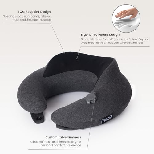 Image of Keemall Inflatable Neck Pillow - Premium 3rd Gen Travel Pillow with Storage for Airplane Headrest Sleep, Double Comfort for Long Flights, Trains & Bus Journeys, Ideal for Indian Travellers
