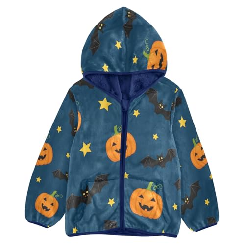Halloween Pumpkins Bats Stars Toddler Fleece Jacket Girl Boys Hooded Fleece Jacket Coat Warm Outwear Zip-up 3-10T