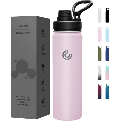 COKTIK Insulated Stainless Steel Water Bottle With Straw Lid, 22 oz Wide Mouth Double Wall Vacuum Insulated Water Bottle Leakproof Lightweight for Hiking, Biking, Running(Blush)