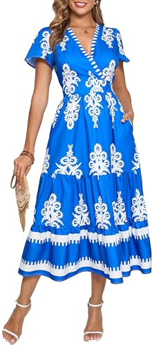 Image of Floral Print Dress for Women Boho Long Dresses Flowy A line Dresses Fit for Office and Casual Vacation Cocktail Party Prom