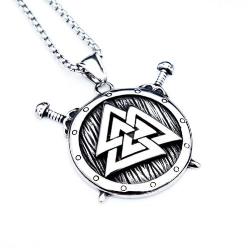 Collier viking homme qui ne noircit pas, pendentif bouclier et chaîne épaisse