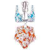 Yowablo Sommer Damen Retro bedruckter Badeanzug Mode Badeanzug Strand Bikini Badeanzug Schwarz Damen