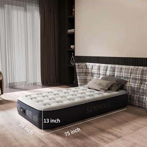 Air Mattress Twin with Built in Pump - 2 Mins Quick Self Inflatable,13"/550lbs Max Blow Up Bed, All Night Stability No Lost Air,No Peculiar Smell for Camping,Home,Guests & Portable Travel