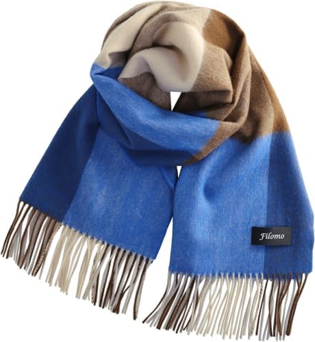 （03:00時点） [Filomo] カシミヤ ブレンド マフラー レディース メンズ 【カシミヤウールブレンドやわらか肌触り】 (ブルーチェック(ブルー×ブラウン), 190×50cm)