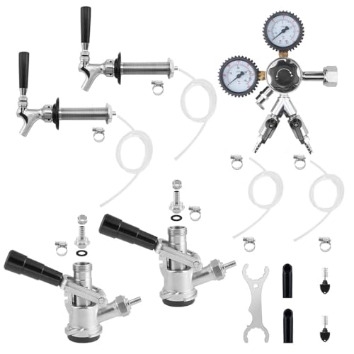 GANCOWISE Dual Tap Kegerator Door Mount Conversion Kit with Dual Gauge CGA-320 Regulator & D-System Keg Coupler for Bars Pubs and Restaurants (CO2 Tank Not Included)