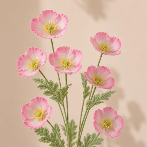 Image of CURATED CART Artificial Poppy Flowers - 2PCS 70cm Real Touch Silk Stems with 4 Blooming Heads - Pink Fake Flowers for Home Decor, Wedding Centerpieces, Table Arrangements, Party Decorations (No Vase)
