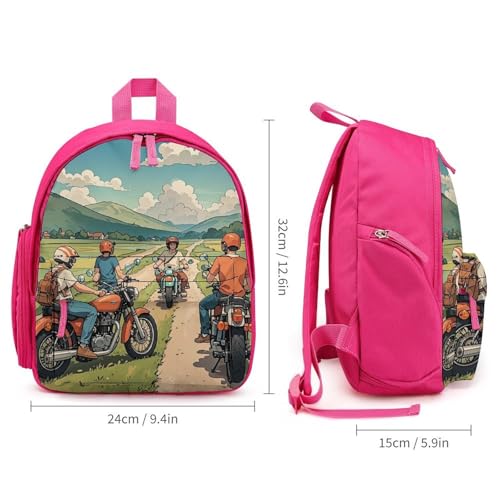 Friend Riding A Motorcycle Backpack for Men Women, Durable Small Bookbag Lightweight Daypack for Travel, Hiking, Pink-style2