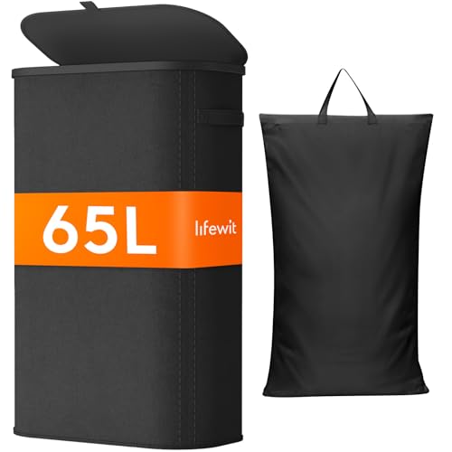 Lifewit Schmal Wäschekorb mit Deckel, 65L Wäschesammler mit Kunststoffrahmen, faltbarer großer Wäschesortierer, Wäschebox Laundry Baskets für...