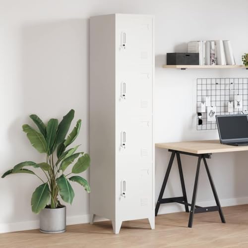 Image of sephironlbb Steel Locker Cabinet with 4 Compartments, 38 x 45 x 180 cm, Grey, Lockable with Lock, Name Plate Frame, Storage Space for Clothes, Office, Workshop, Garage, Hallway, Multi-Purpose Locker