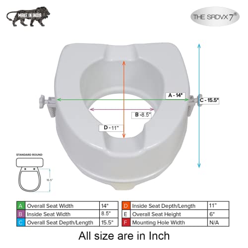 Image of Portable Lightweight Plastic Toilet Commode Seat Raiser Elevator Extension with lid cover Ideal for Handicap, Knee Patients, Old Senior Citizen (White, Size: 6 Inch)