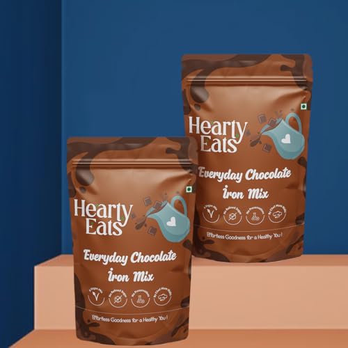 Image of Hearty Eats Everyday Chocolate Iron Mix | Thick & Chocolatey Drink | Take Hot or Cold | Vegan & No Preservatives Ready in 2 minutes (225 Grams, Pack of 2)
